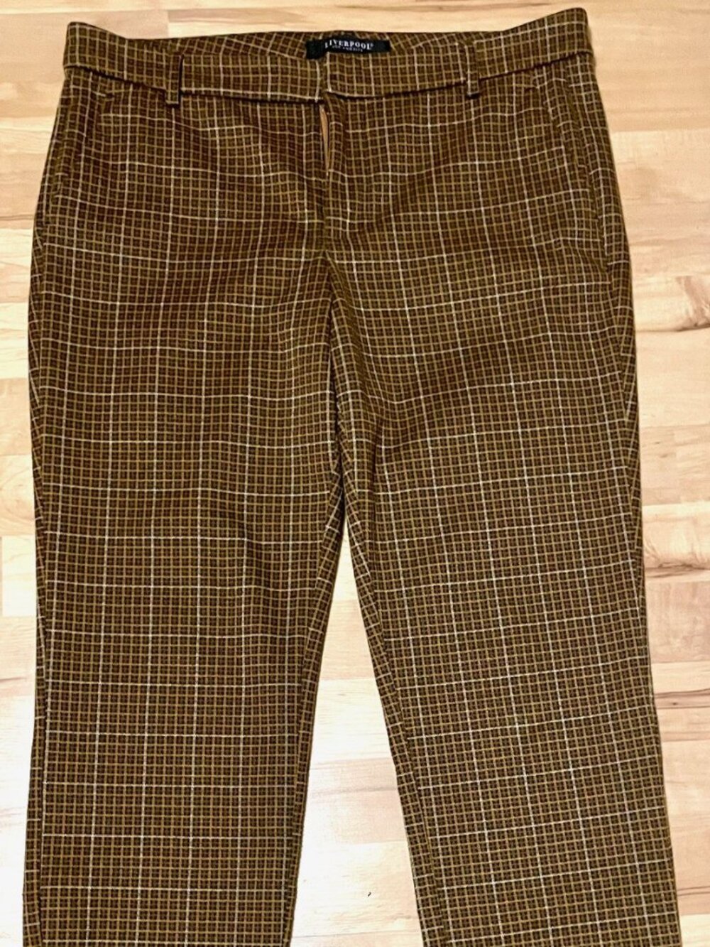 Liverpool LA ankle length trousers, brown plaid (27" inseam)